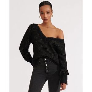 NWT Veronica Beard Mirnie V-Neck Black Gold Large